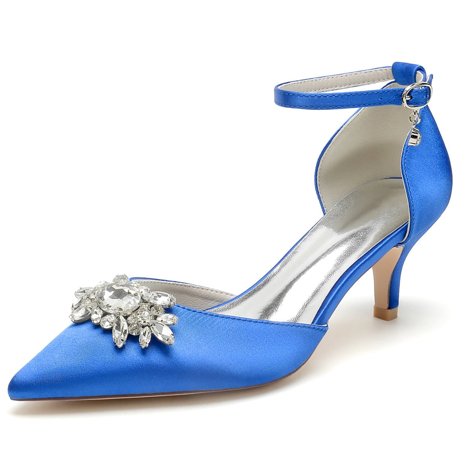 Damen Seidensatin mit geschlossener Spitze Knöchelriemen Stiletto-Absatz Brautschuhe