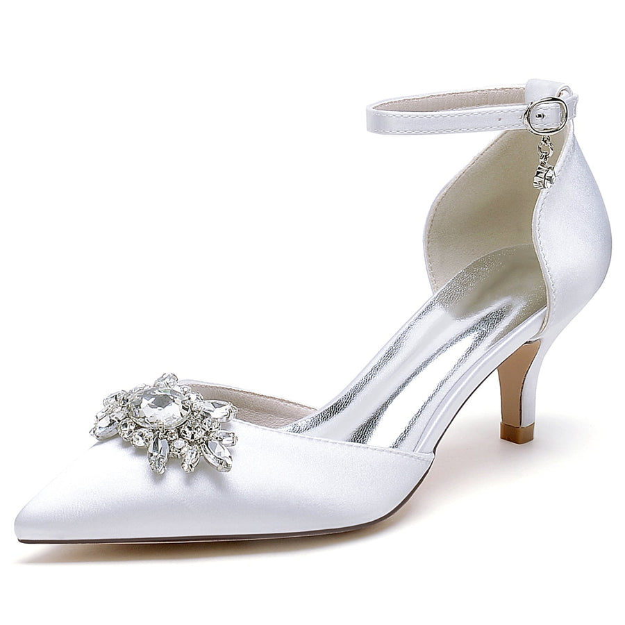 Damen Seidensatin mit geschlossener Spitze Knöchelriemen Stiletto-Absatz Brautschuhe