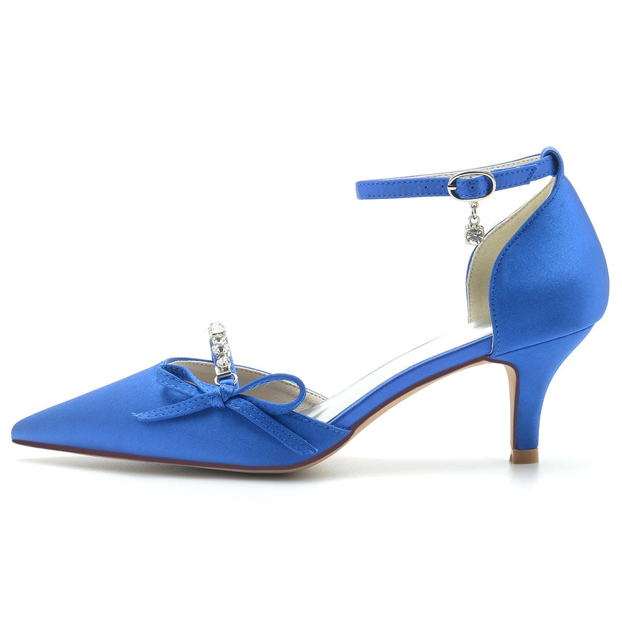 Damen Seidensatin Mit Knöchelriemen Bowknot Strass Geschlossene Zehen Stilettoabsatz Abendschuhe