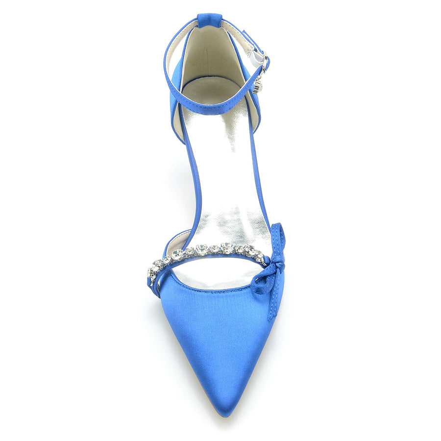 Damen Seidensatin Mit Knöchelriemen Bowknot Strass Geschlossene Zehen Stilettoabsatz Abendschuhe
