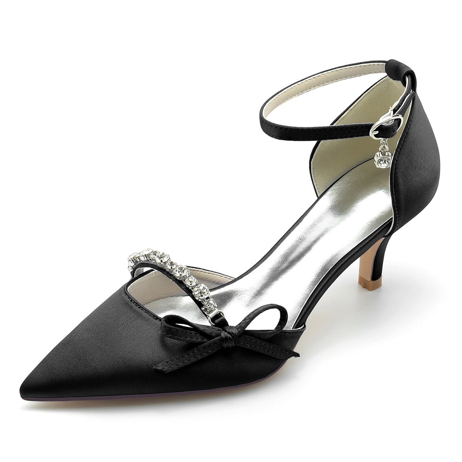 Damen Seidensatin Mit Knöchelriemen Bowknot Strass Geschlossene Zehen Stilettoabsatz Abendschuhe