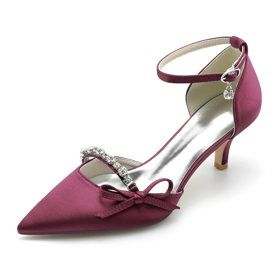 Damen Seidensatin Mit Knöchelriemen Bowknot Strass Geschlossene Zehen Stilettoabsatz Abendschuhe