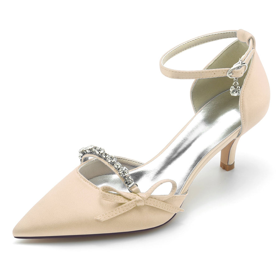 Damen Seidensatin Mit Knöchelriemen Bowknot Strass Geschlossene Zehen Stilettoabsatz Abendschuhe