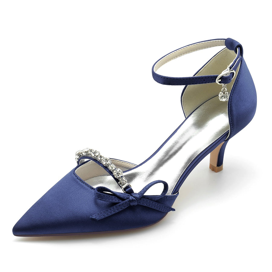 Damen Seidensatin Mit Knöchelriemen Bowknot Strass Geschlossene Zehen Stilettoabsatz Abendschuhe