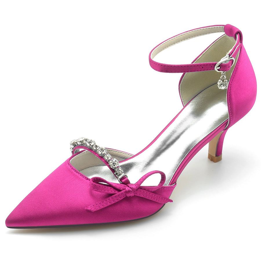 Damen Seidensatin Mit Knöchelriemen Bowknot Strass Geschlossene Zehen Stilettoabsatz Abendschuhe
