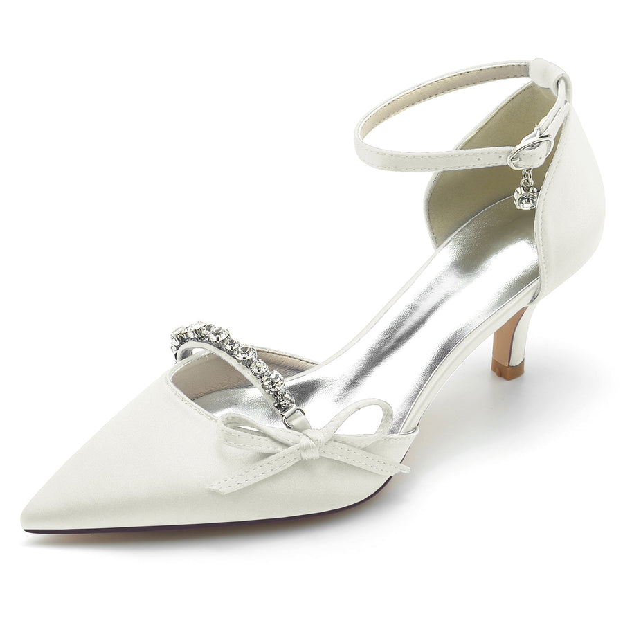 Damen Seidensatin Mit Knöchelriemen Bowknot Strass Geschlossene Zehen Stilettoabsatz Abendschuhe