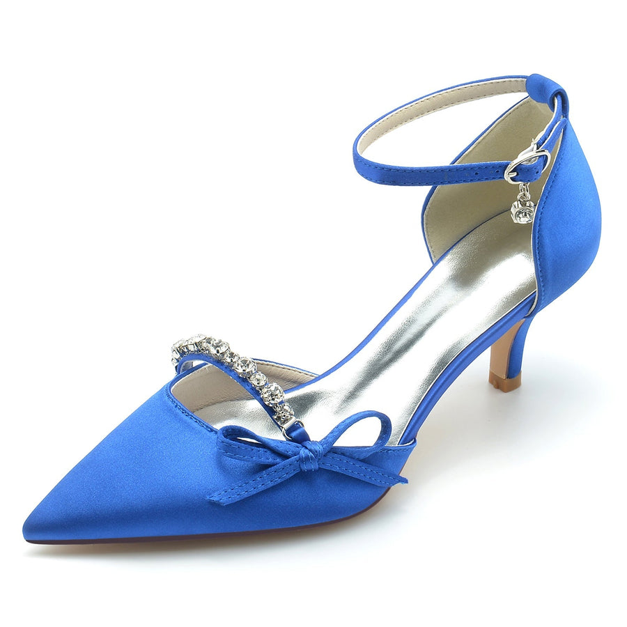 Damen Seidensatin Mit Knöchelriemen Bowknot Strass Geschlossene Zehen Stilettoabsatz Abendschuhe