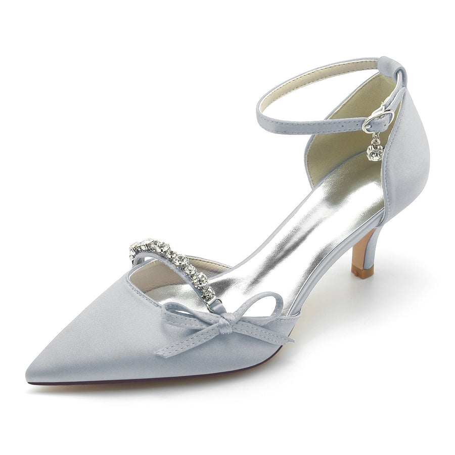 Damen Seidensatin Mit Knöchelriemen Bowknot Strass Geschlossene Zehen Stilettoabsatz Abendschuhe