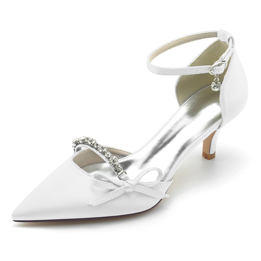 Damen Seidensatin Mit Knöchelriemen Bowknot Strass Geschlossene Zehen Stilettoabsatz Abendschuhe