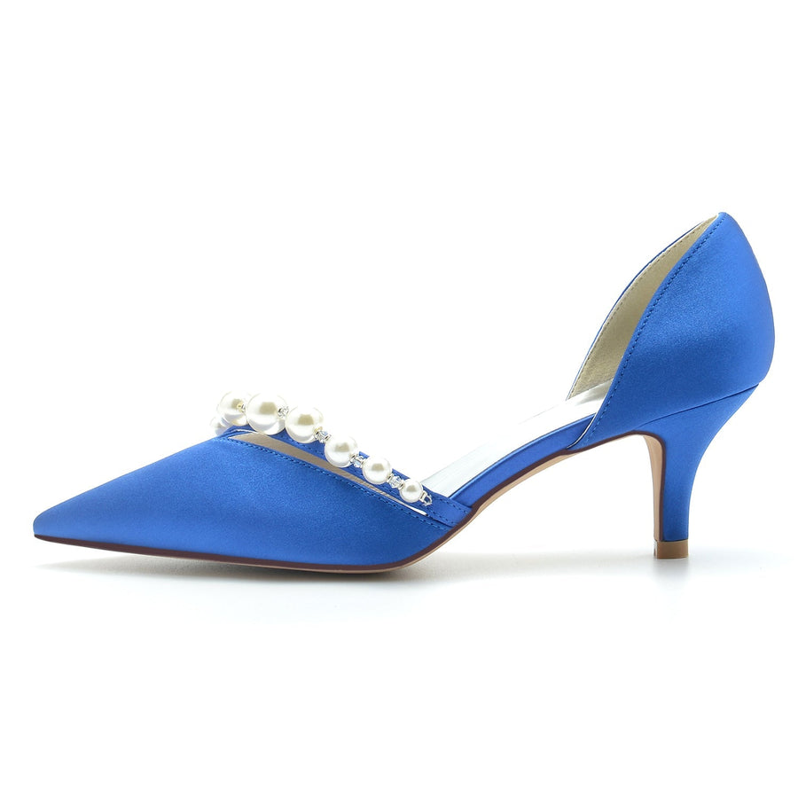 Damen Seidensatin mit Perle Geschlossene Zehe Stiletto-Absatz Brautschuhe