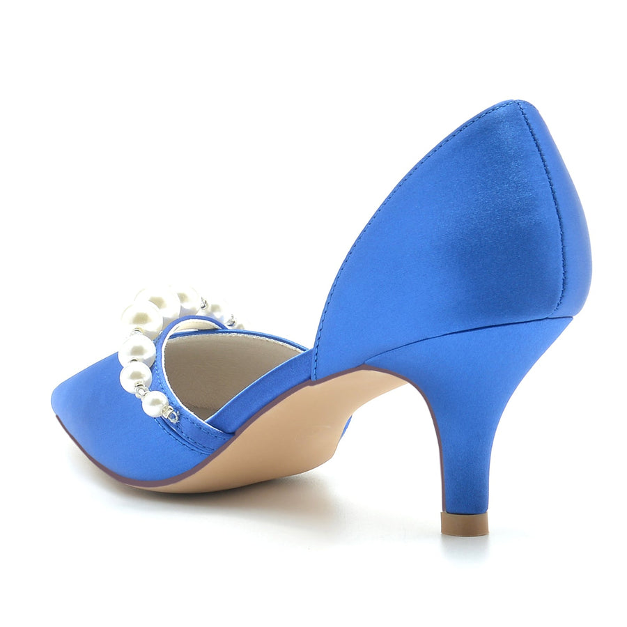 Damen Seidensatin mit Perle Geschlossene Zehe Stiletto-Absatz Brautschuhe