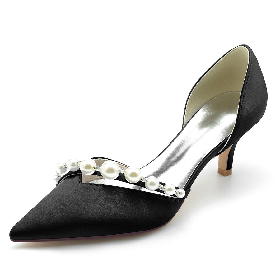 Damen Seidensatin mit Perle Geschlossene Zehe Stiletto-Absatz Brautschuhe