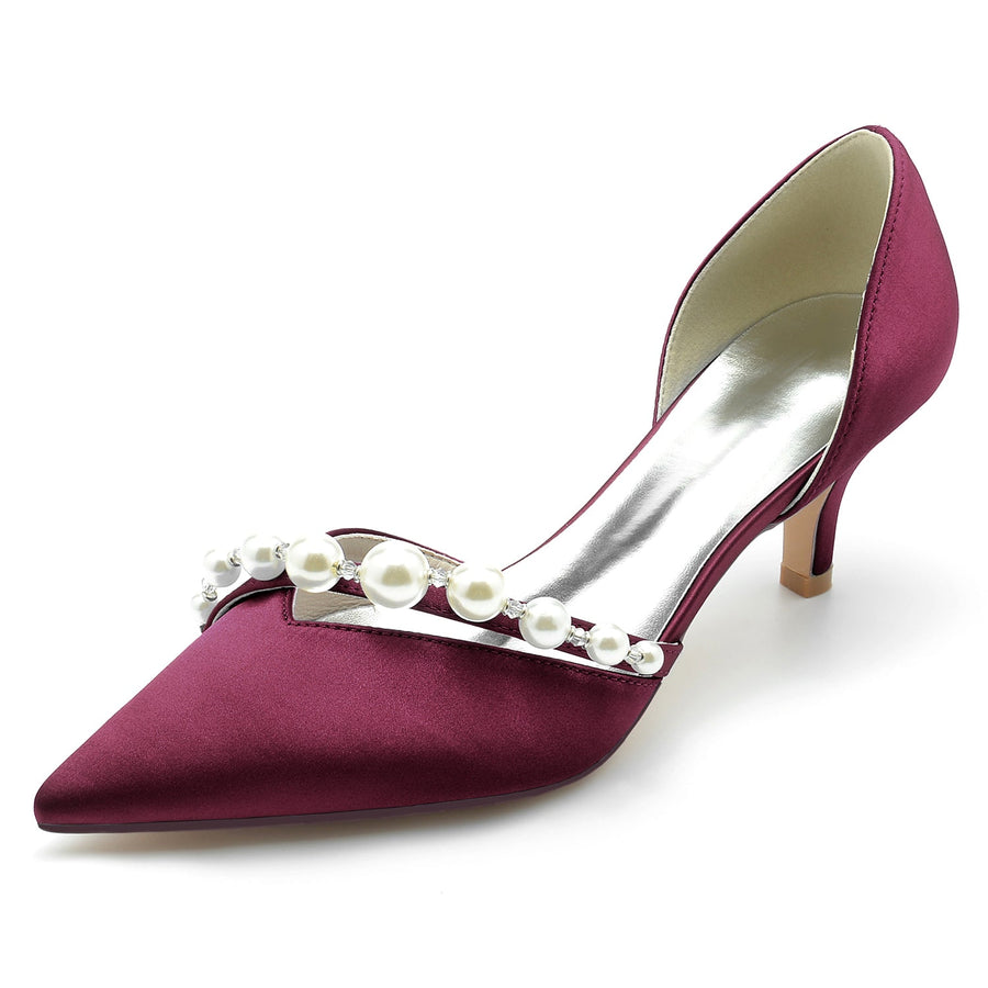 Damen Seidensatin mit Perle Geschlossene Zehe Stiletto-Absatz Brautschuhe