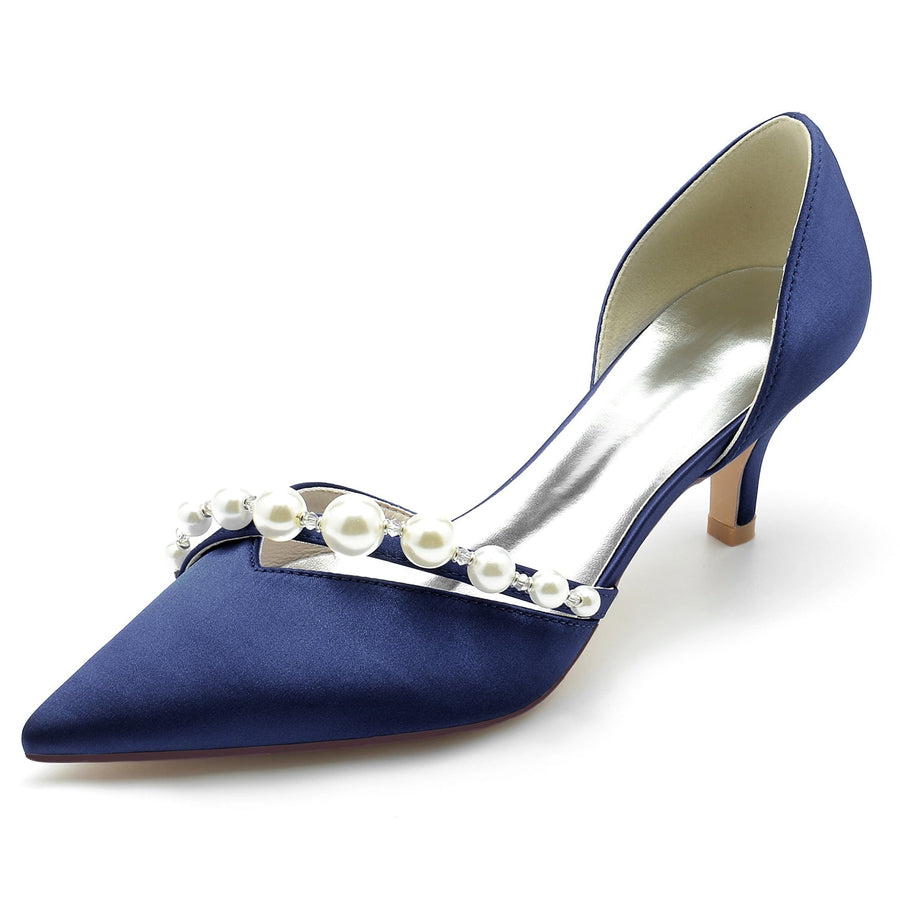 Damen Seidensatin mit Perle Geschlossene Zehe Stiletto-Absatz Brautschuhe