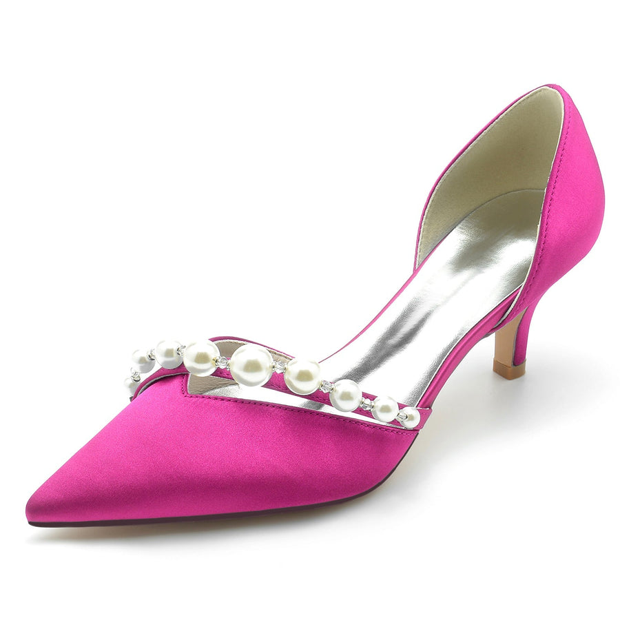 Damen Seidensatin mit Perle Geschlossene Zehe Stiletto-Absatz Brautschuhe