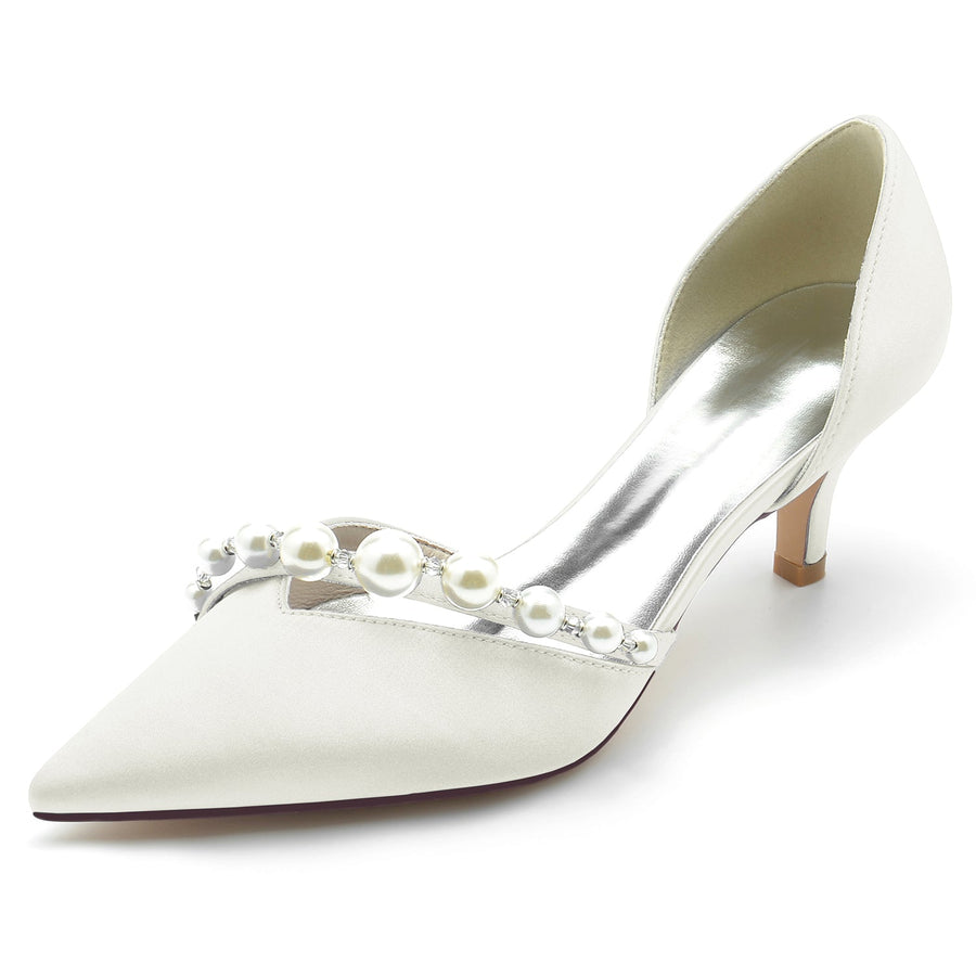 Damen Seidensatin mit Perle Geschlossene Zehe Stiletto-Absatz Brautschuhe