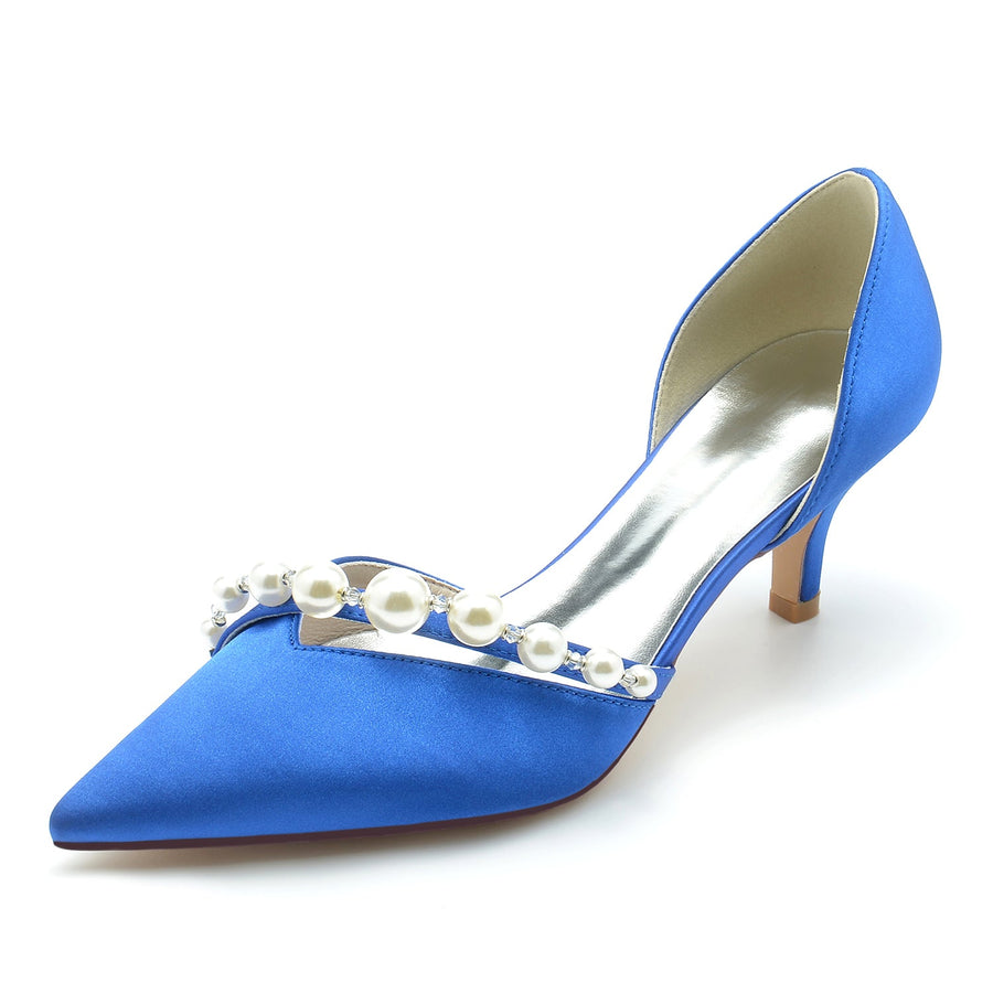 Damen Seidensatin mit Perle Geschlossene Zehe Stiletto-Absatz Brautschuhe