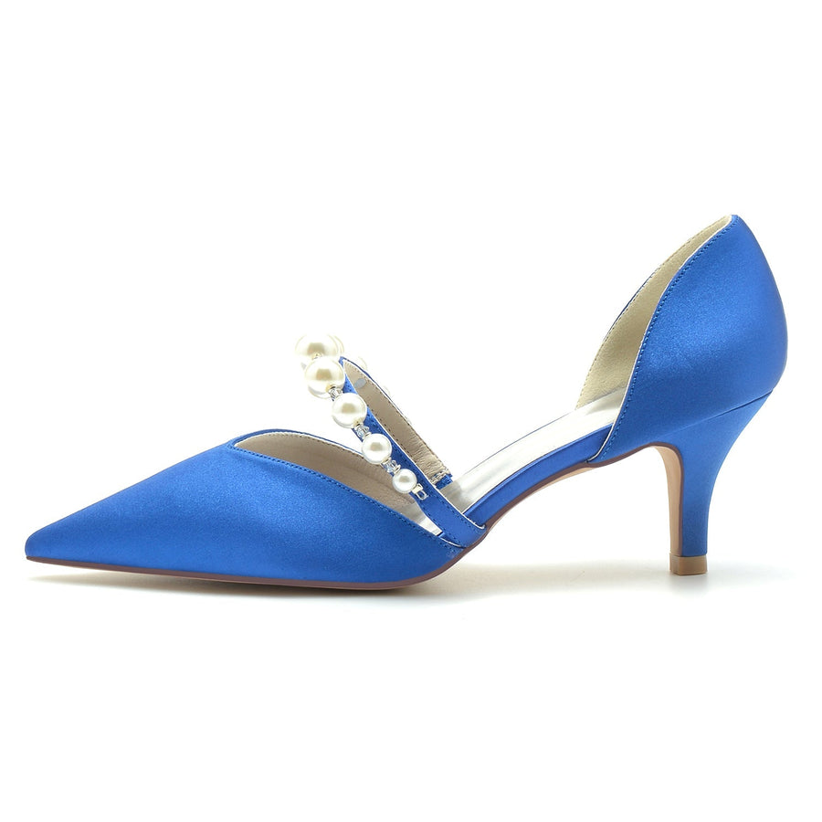Damen Seidensatin mit Perlen Geschlossene Zehen Stiletto-Absatz Partyschuhe