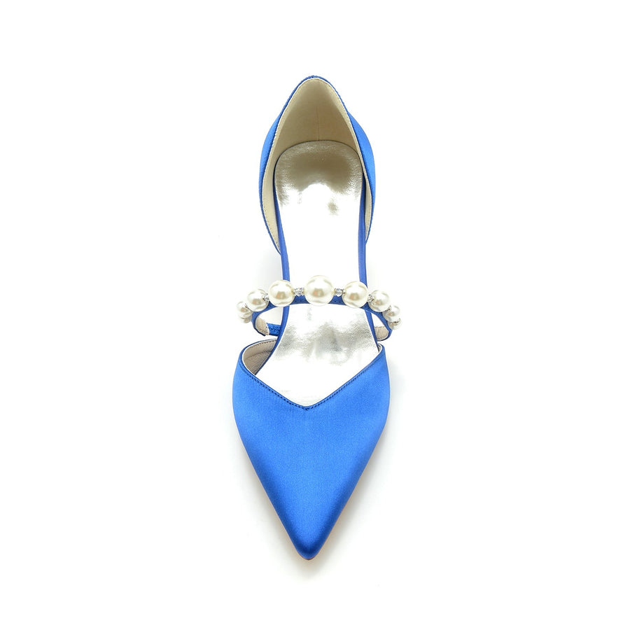 Damen Seidensatin mit Perlen Geschlossene Zehen Stiletto-Absatz Partyschuhe