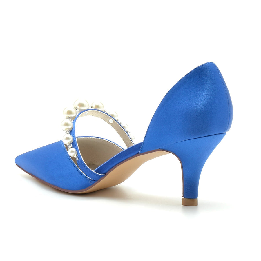 Damen Seidensatin mit Perlen Geschlossene Zehen Stiletto-Absatz Partyschuhe