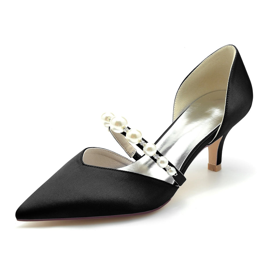 Damen Seidensatin mit Perlen Geschlossene Zehen Stiletto-Absatz Partyschuhe