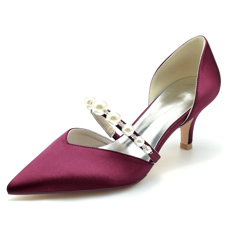 Damen Seidensatin mit Perlen Geschlossene Zehen Stiletto-Absatz Partyschuhe