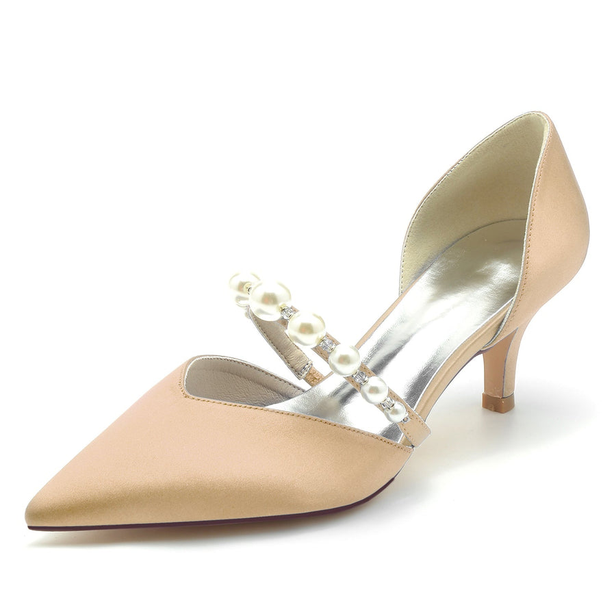 Damen Seidensatin mit Perlen Geschlossene Zehen Stiletto-Absatz Partyschuhe