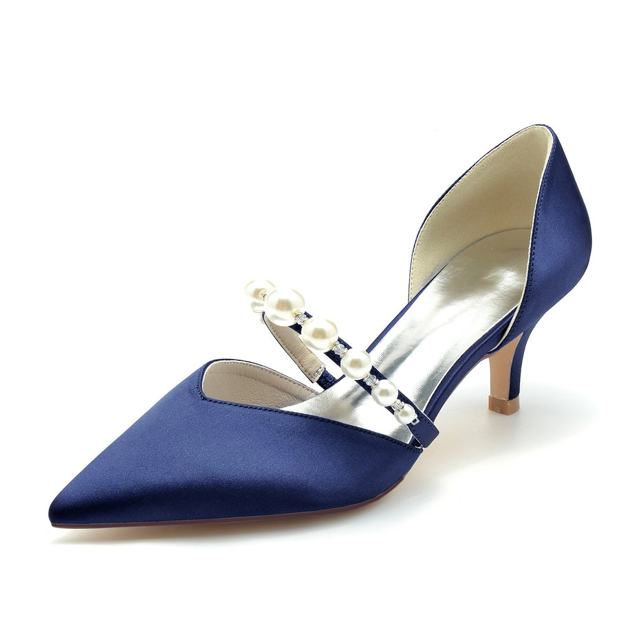 Damen Seidensatin mit Perlen Geschlossene Zehen Stiletto-Absatz Partyschuhe