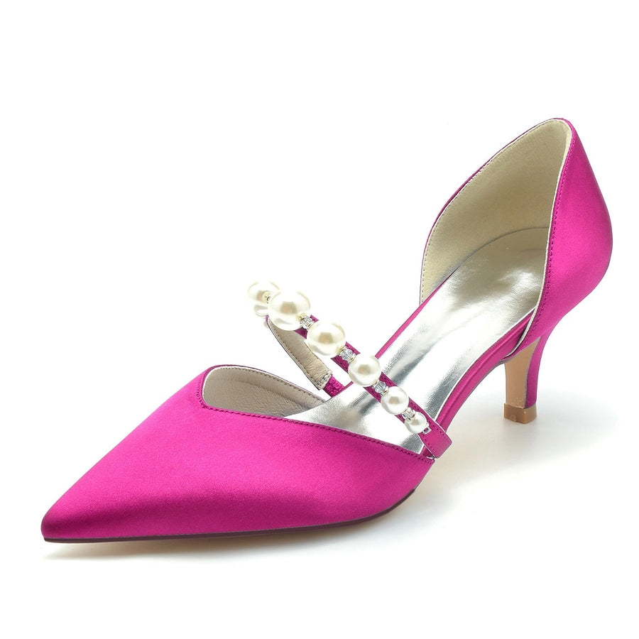 Damen Seidensatin mit Perlen Geschlossene Zehen Stiletto-Absatz Partyschuhe