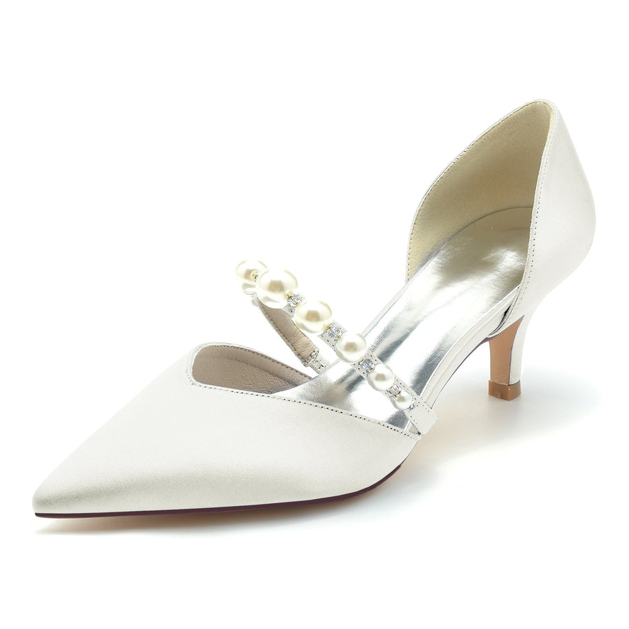 Damen Seidensatin mit Perlen Geschlossene Zehen Stiletto-Absatz Partyschuhe