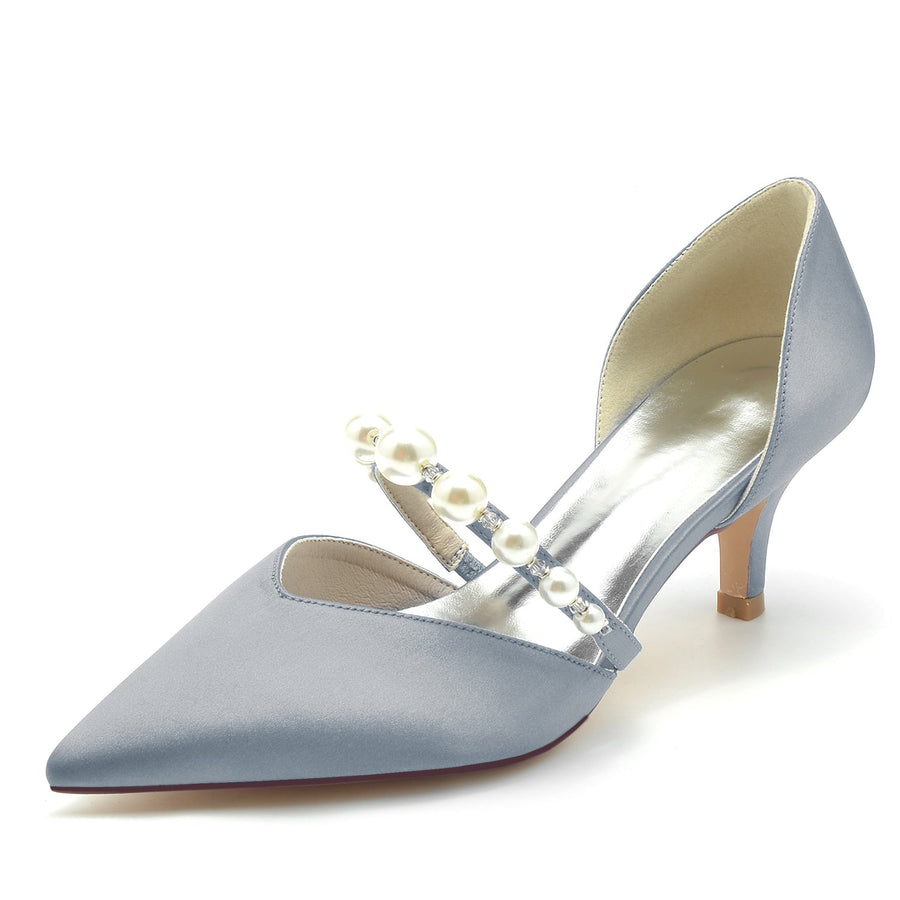 Damen Seidensatin mit Perlen Geschlossene Zehen Stiletto-Absatz Partyschuhe