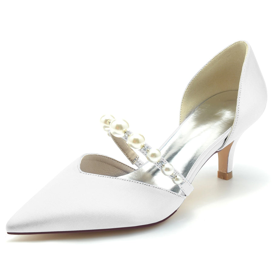 Damen Seidensatin mit Perlen Geschlossene Zehen Stiletto-Absatz Partyschuhe