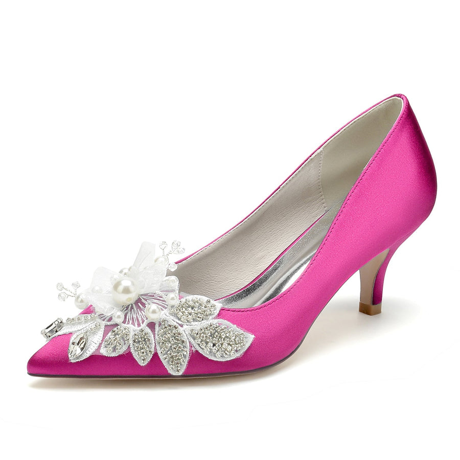 Damen Seidensatin mit Geschlossener Zehe Blumen Stiletto-Absatz Brautschuhe