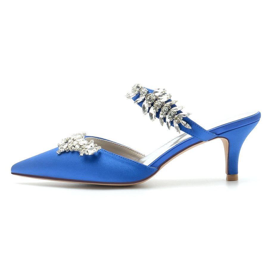 Damen Seidensatin Geschlossene Zehenpartie Strass Stiletto-Absatz Abendschuhe