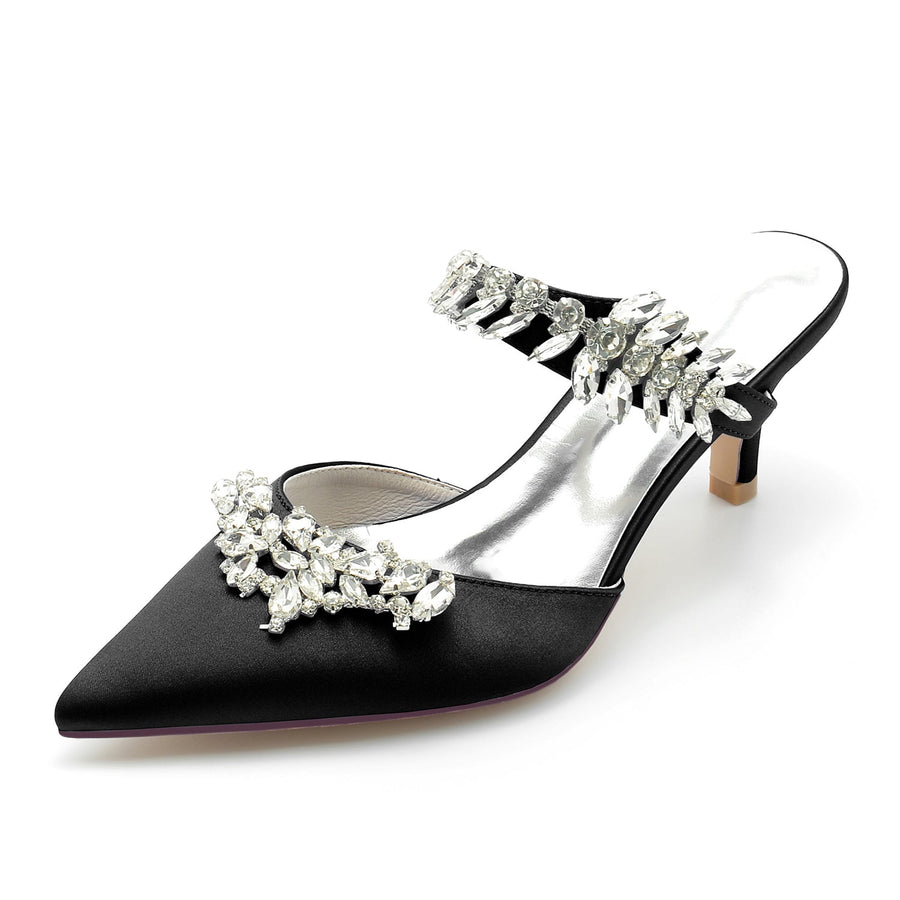 Damen Seidensatin Geschlossene Zehenpartie Strass Stiletto-Absatz Abendschuhe