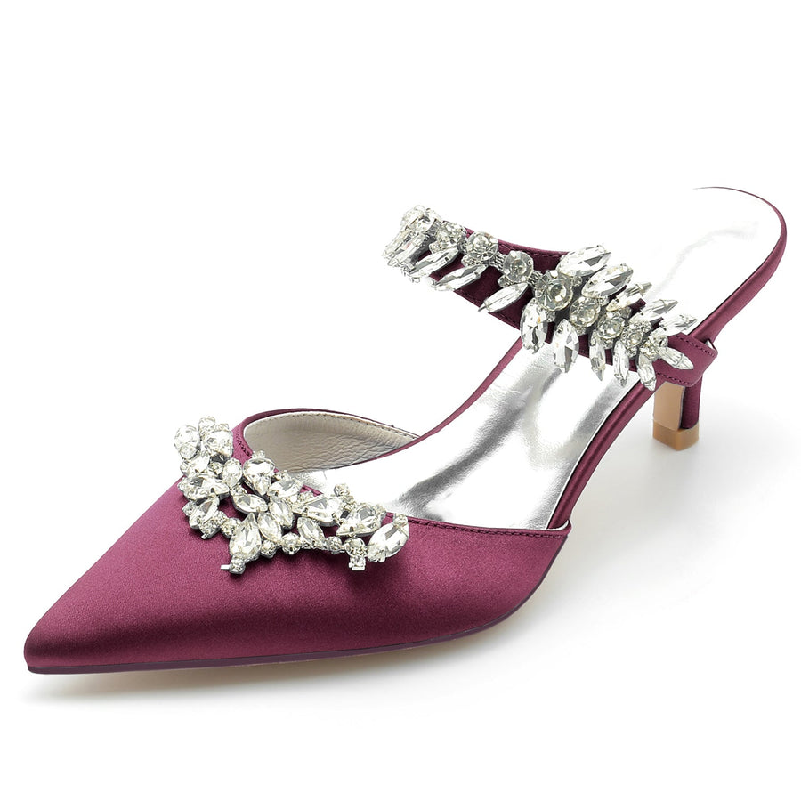 Damen Seidensatin Geschlossene Zehenpartie Strass Stiletto-Absatz Abendschuhe