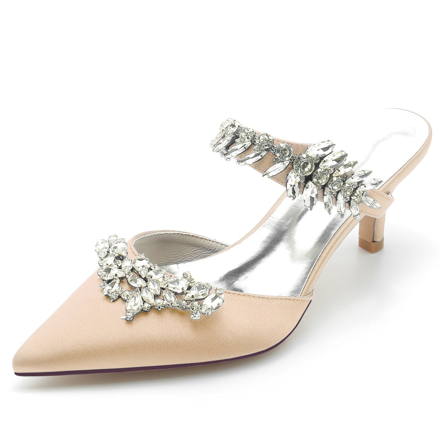 Damen Seidensatin Geschlossene Zehenpartie Strass Stiletto-Absatz Abendschuhe