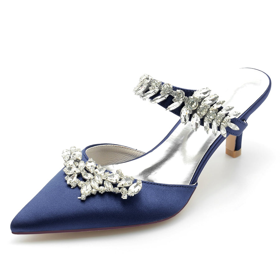Damen Seidensatin Geschlossene Zehenpartie Strass Stiletto-Absatz Abendschuhe