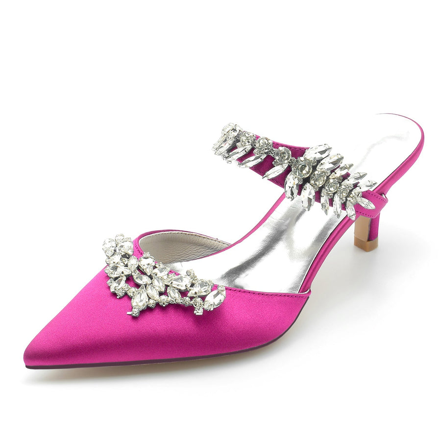 Damen Seidensatin Geschlossene Zehenpartie Strass Stiletto-Absatz Abendschuhe
