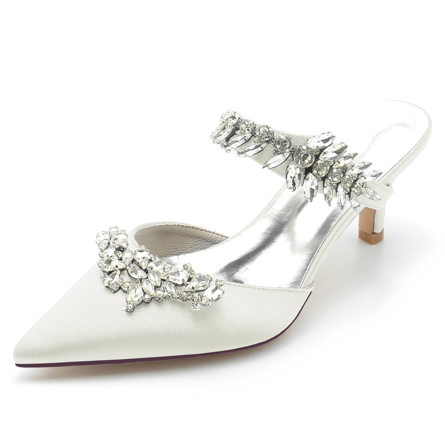 Damen Seidensatin Geschlossene Zehenpartie Strass Stiletto-Absatz Abendschuhe