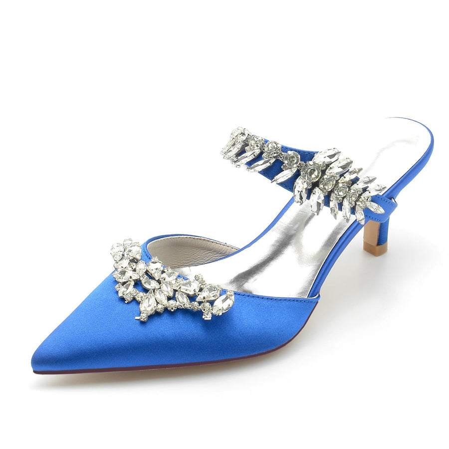 Damen Seidensatin Geschlossene Zehenpartie Strass Stiletto-Absatz Abendschuhe