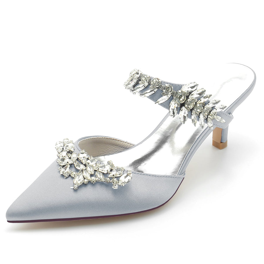 Damen Seidensatin Geschlossene Zehenpartie Strass Stiletto-Absatz Abendschuhe