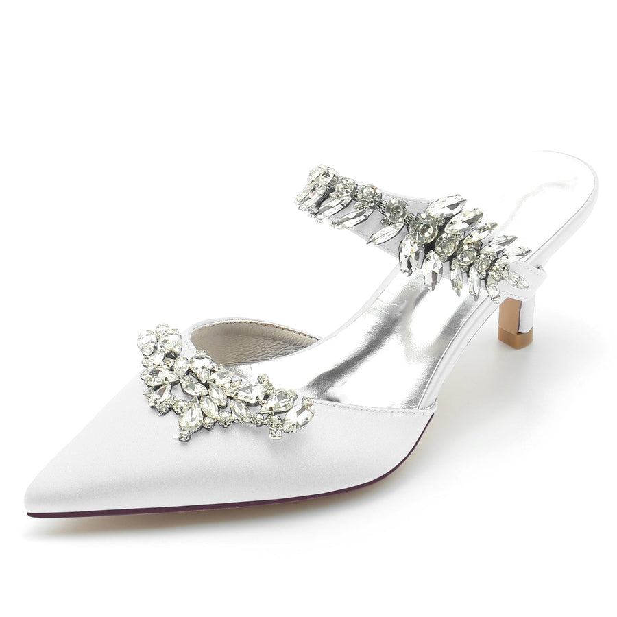 Damen Seidensatin Geschlossene Zehenpartie Strass Stiletto-Absatz Abendschuhe