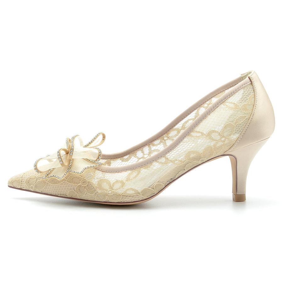 Damen Spitze mit Bowknot Spitze Geschlossene Zehe Stiletto-Absatz Brautschuhe