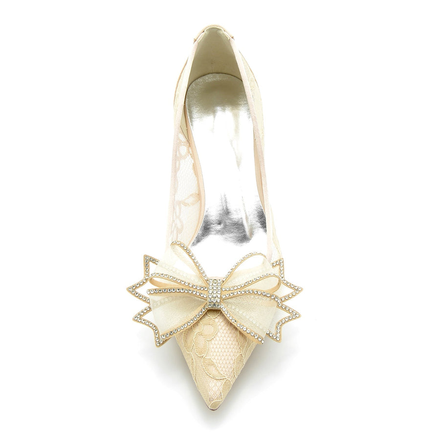 Damen Spitze mit Bowknot Spitze Geschlossene Zehe Stiletto-Absatz Brautschuhe