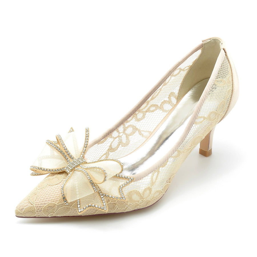 Damen Spitze mit Bowknot Spitze Geschlossene Zehe Stiletto-Absatz Brautschuhe