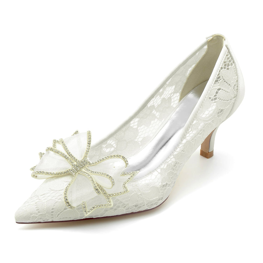 Damen Spitze mit Bowknot Spitze Geschlossene Zehe Stiletto-Absatz Brautschuhe
