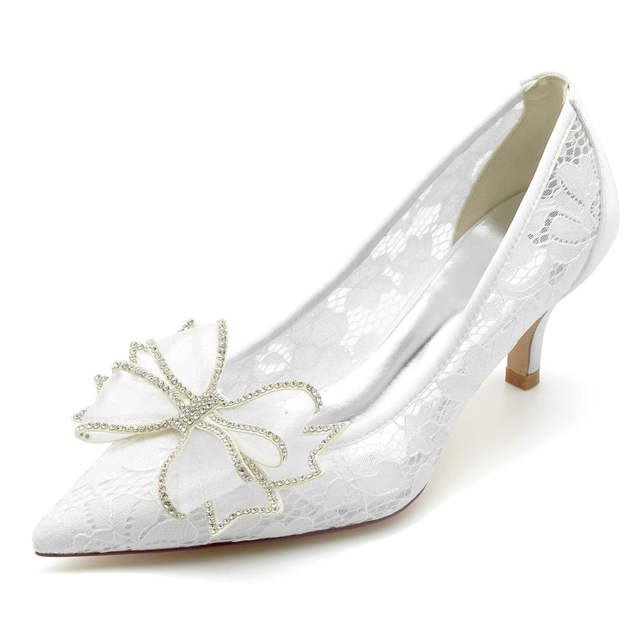 Damen Spitze mit Bowknot Spitze Geschlossene Zehe Stiletto-Absatz Brautschuhe