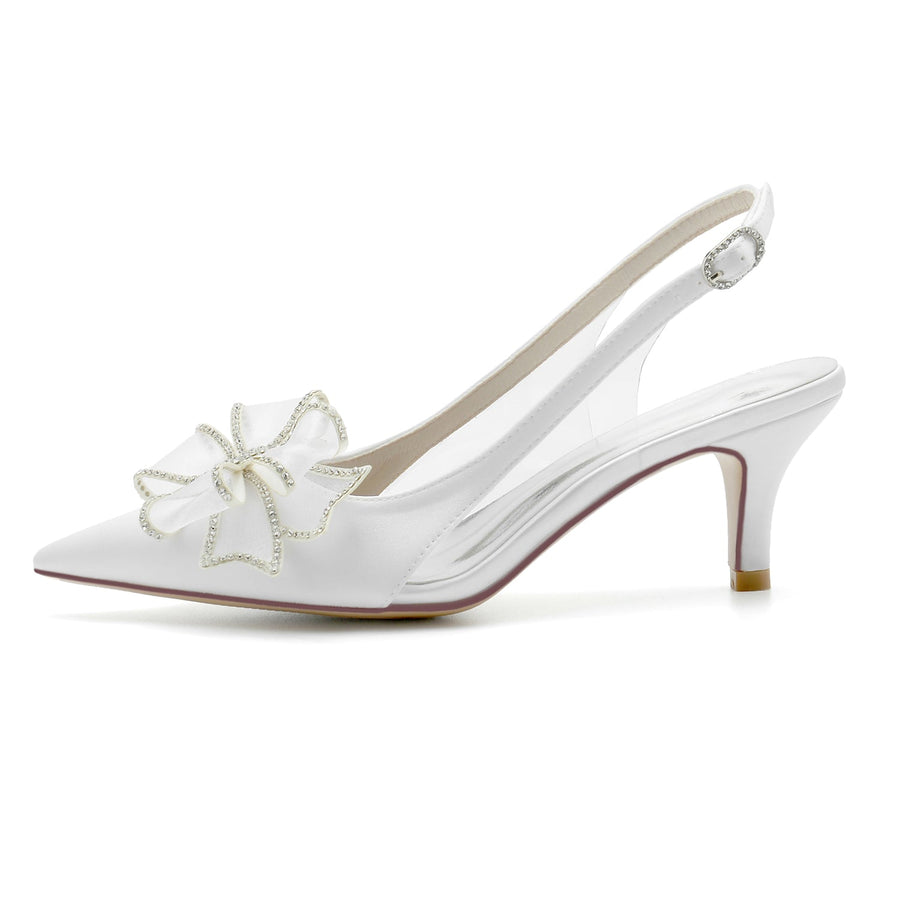 Damen Seidensatin mit Schleife Geschlossene Zehen Stiletto-Absatz Partyschuhe