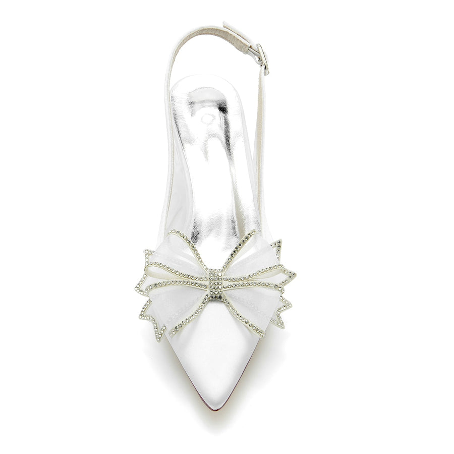 Damen Seidensatin mit Schleife Geschlossene Zehen Stiletto-Absatz Partyschuhe
